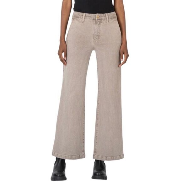 KUT Coffee Cream Tan Meg High Rise Wide Leg Ankle Jean - Picture 1 of 11